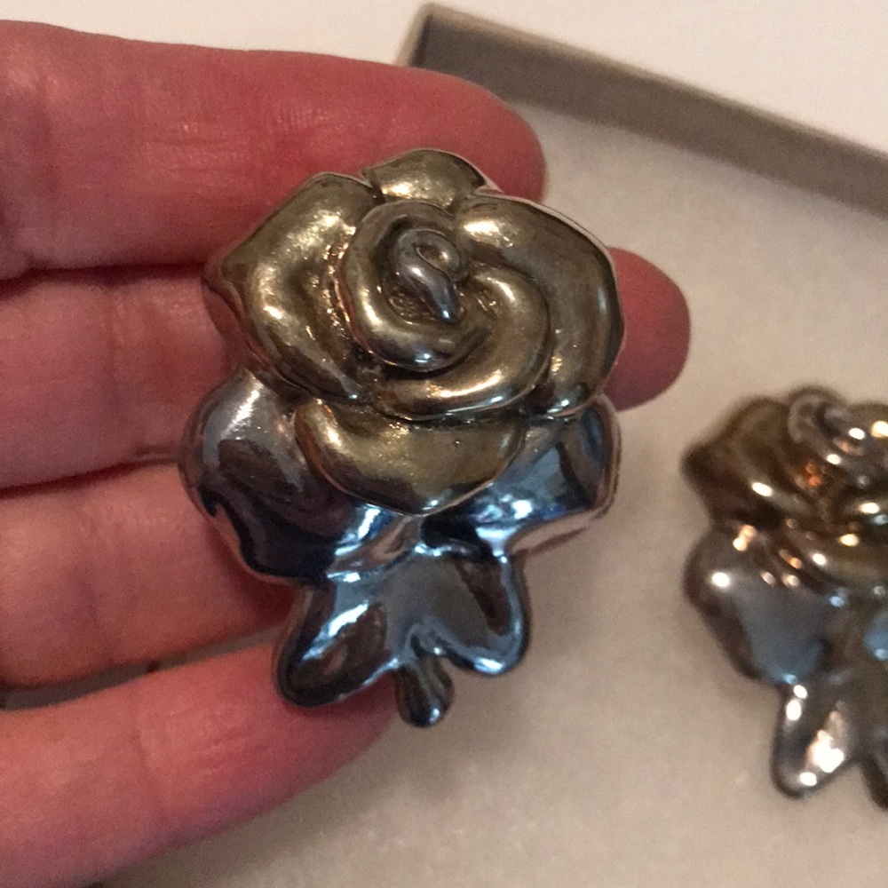 Sterling silver & gold plated earrings clip-on 925 silver mark like-new vintage - Picture 10 of 12